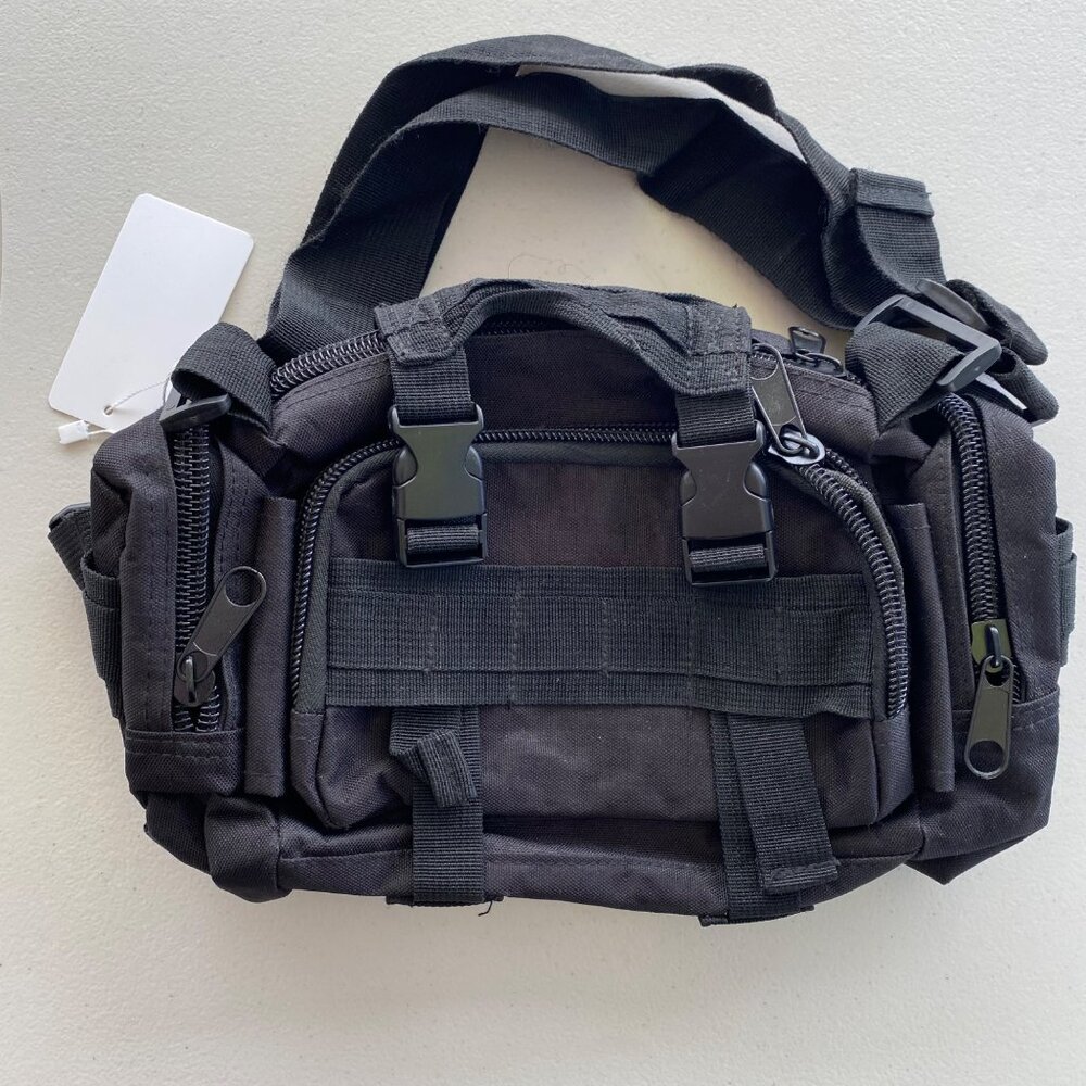 Tactical Molle Waist Bag Black Adjustable Straps Multiple Compartments Durable N
